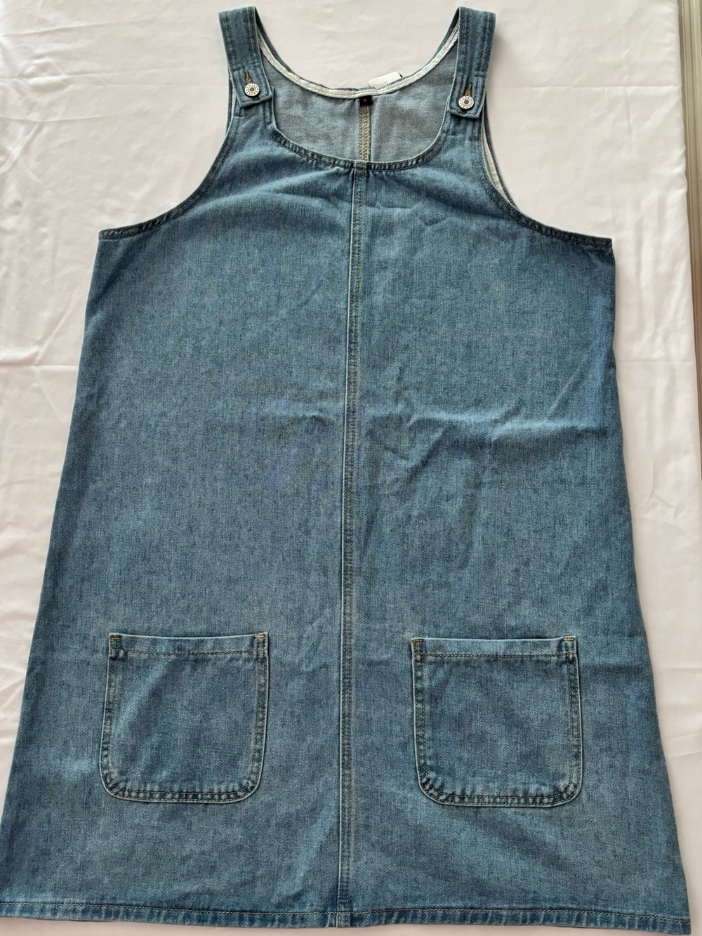 Vintage Style Denim Pinafore Overall Dress XL Blue Jean Shift Dress Pockets - Picture 2 of 5